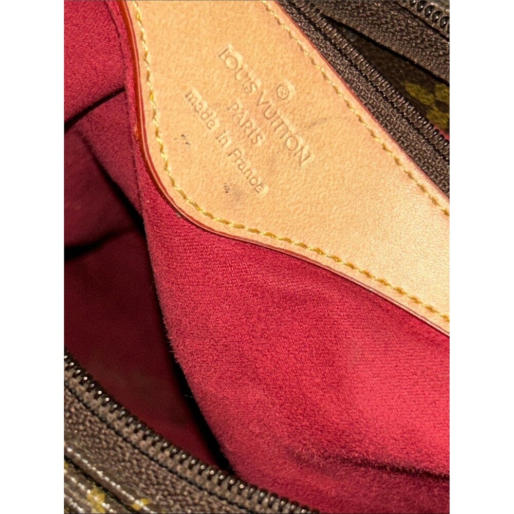 LV Design LV Logo Monogram Lined Canvas Tote Natural Red Lined 2 Straps Pocket - Picture 6 of 10